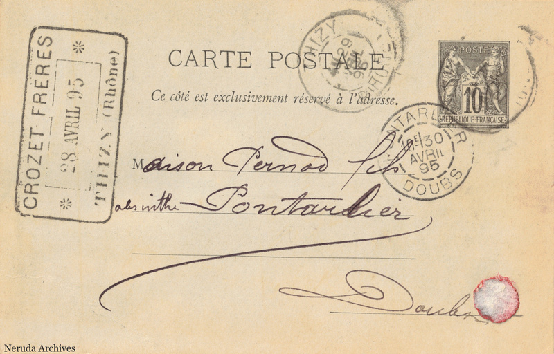 NRA-L-000385 image 1 showing the complete address side of the postcard, with the recipient address, postage, postmarks and contemporary business or filing marks.