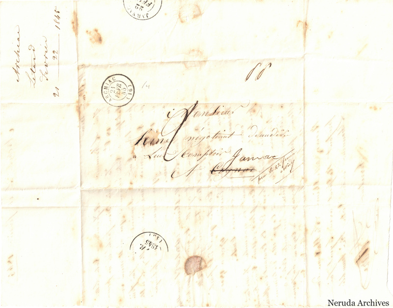 NRA-L-000394 image 1 showing the folded address panel to a recipient in Cognac, with several postal marks, a sealing remnant and manuscript docketing.