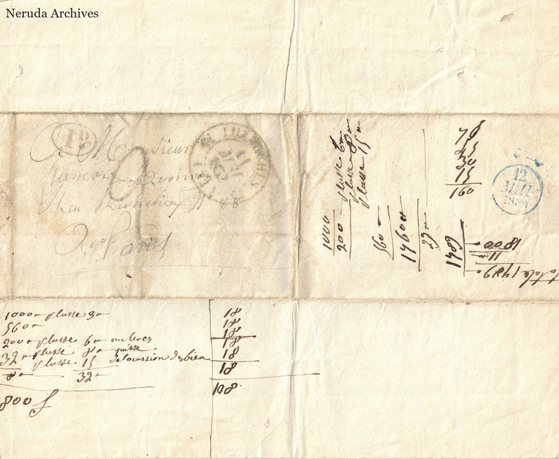 NRA-L-000075 image 1 showing a folded address panel with postal marks and handwritten calculations.