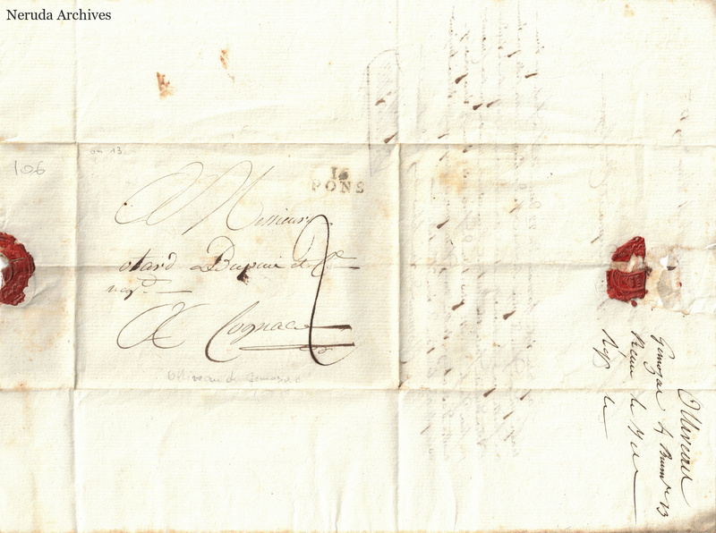 NRA-L-000468 image 1 showing the address panel to Otard Dupuy & Co in Cognac with postal evidence.