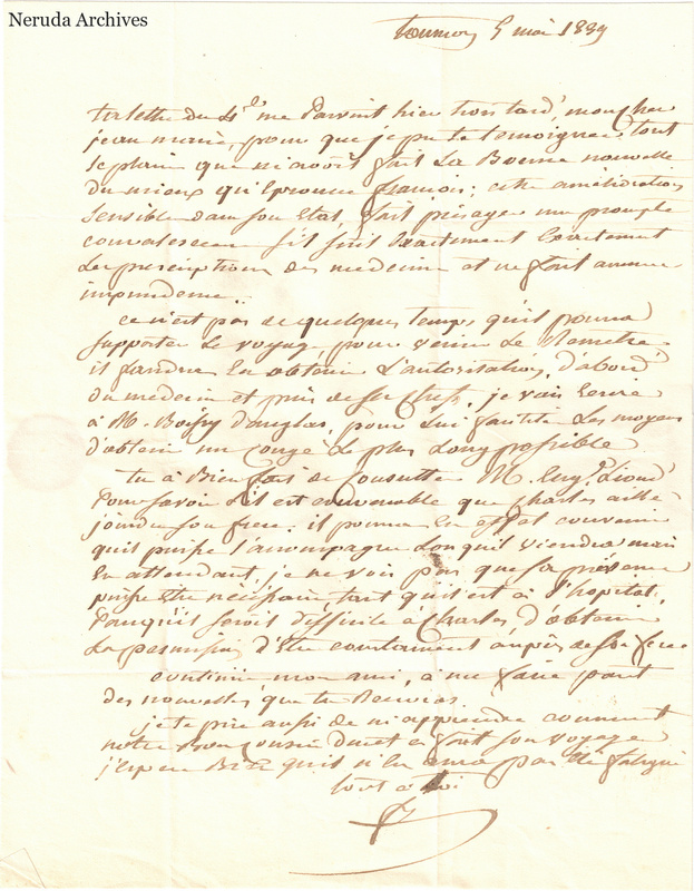 NRA-L-000577 image 2 showing a handwritten French letter continuation with closing, signature, later notes, folds and paper edges.