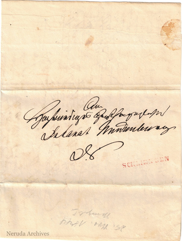 NRA-L-000025 image 1 showing the address to the Reverend Parish Office, Deanery of Neuenburg, exterior notes and the Schliengen postal mark.