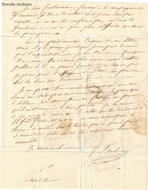 NRA-L-000601 image 4 showing a handwritten French letter continuation with closing, retained marginal or later annotations, visible folds and complete physical paper edges.