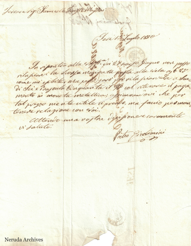 NRA-L-000686 image 2 showing the incoming letter of Pietro Girolimini's letter dated 1 July 1850.