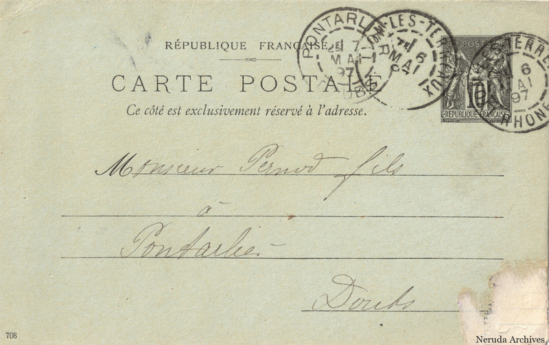 NRA-L-000379 image 1 showing the complete address side of the postcard, with the recipient address, postage, postmarks and contemporary business or filing marks.