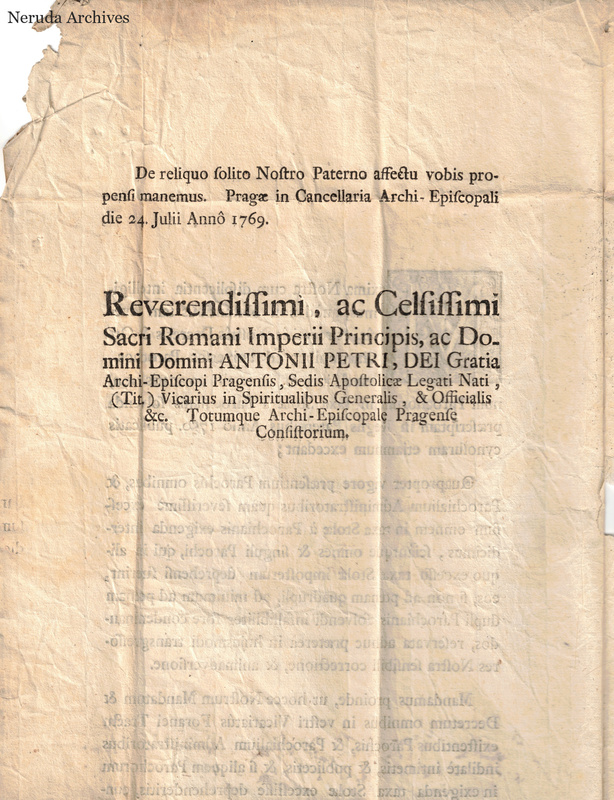 NRA-L-000049 image 4 showing the conclusion and date 24 July 1769 of the printed Latin ecclesiastical decree with a torn upper edge.