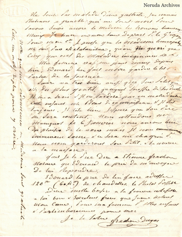 NRA-L-000520 image 4 showing a handwritten French letter continuation with closing, signature, later notes, folds and paper edges.