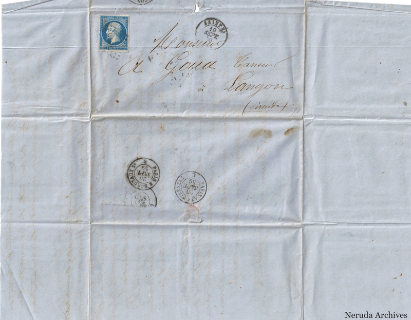 NRA-L-000043 image 1 showing the address to A. Goua, tanner in Langon, with stamp and postal evidence.