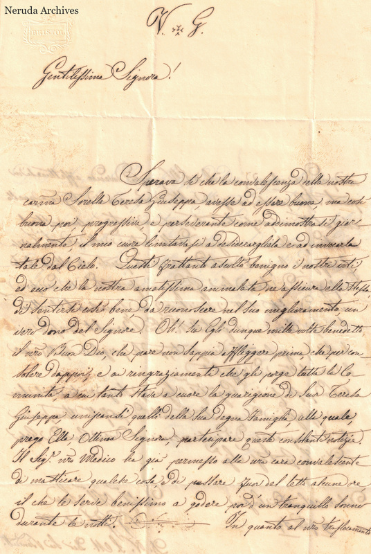 NRA-L-000638 image 2 showing Italian handwriting on manuscript page 1, folded paper, and its complete surviving edges and physical condition.