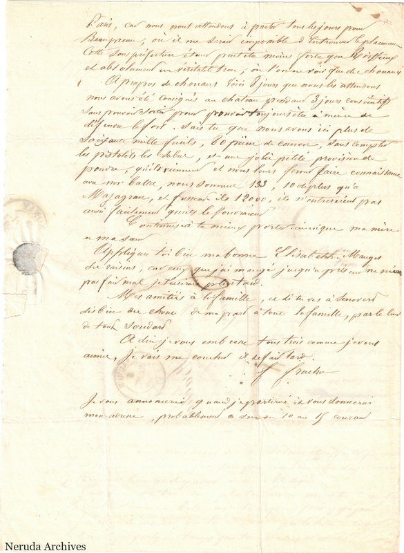 NRA-L-000618 image 4 showing a handwritten French letter continuation with closing, signature, retained marginal or later annotations, visible folds and complete physical paper edges.