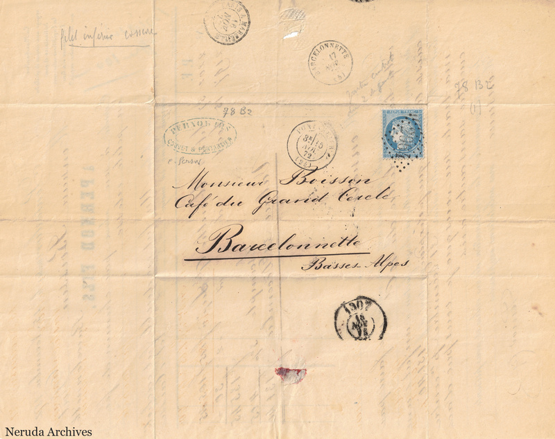 NRA-L-000127 image 1 showing the folded address panel to Boissin in Barcelonnette with a postage stamp, multiple postal marks, receiver docketing and seal evidence.