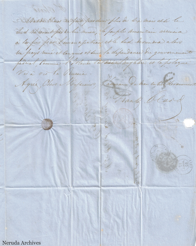 NRA-L-000415 image 4 showing the closing and signature of a handwritten French letter, with postal marks and sealing remnants.