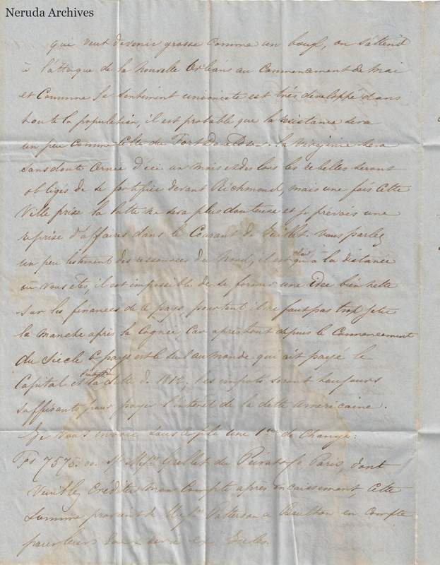 NRA-L-000414 image 3 showing the continuation of a handwritten French letter discussing commerce and wartime conditions.