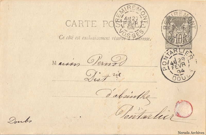 NRA-L-000350 image 1 showing the complete address side of the postcard, with the recipient address, postage, postmarks and contemporary business or filing marks.