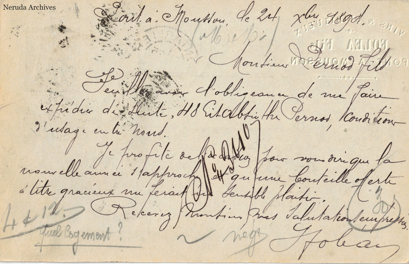 NRA-L-000313 image 2 showing the complete handwritten or printed postcard message, with contemporary annotations and the sender's signature or business mark.