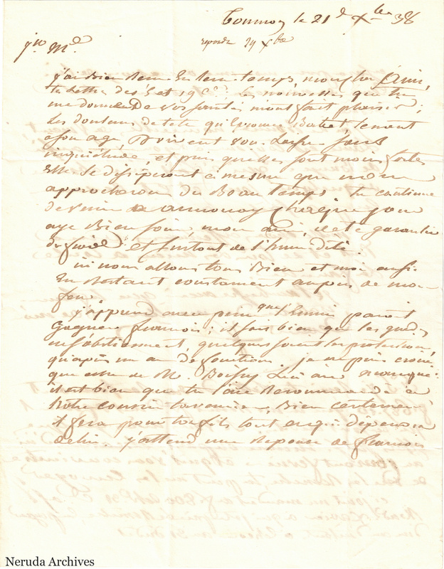 NRA-L-000533 image 2 showing a handwritten French letter page with manuscript text, annotations and visible fold lines.