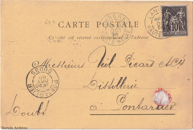 NRA-L-000205 image 1 showing the address side of a postcard sent by Ernest Viard to Veil-Picard & Cie, with contemporary postal and business marks.