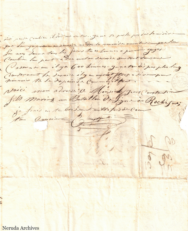 NRA-L-000410 image 4 showing the closing page of the personal letter, with Constantin's return address, signatures and later figures.