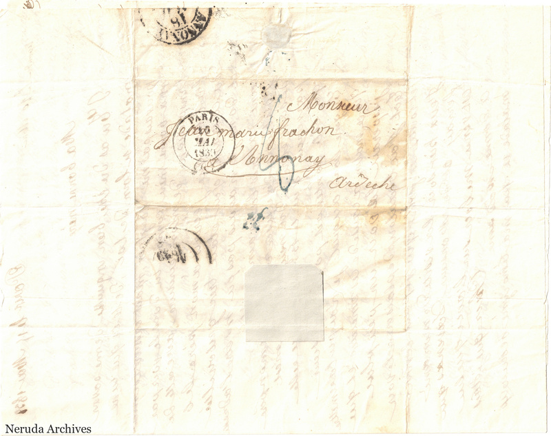 NRA-L-000607 image 1 showing a folded address panel to a Frachon correspondent at Annonay, with handwritten delivery address, postal marks, sealing evidence, folds and retained annotations.