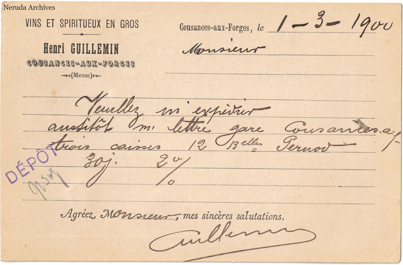 NRA-L-000215 image 2 showing the handwritten message from Henri Guillemin to Pernod Fils, with contemporary annotations and the sender's signature or business mark.