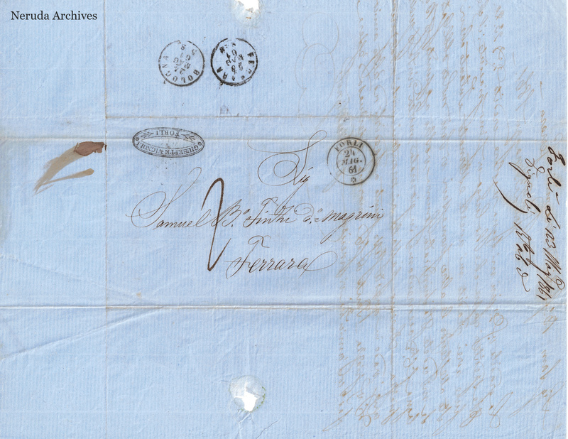 NRA-L-000697 image 1 showing the address panel, postal impressions, seal remains and filing evidence in the Forli letter of 23 May1861.