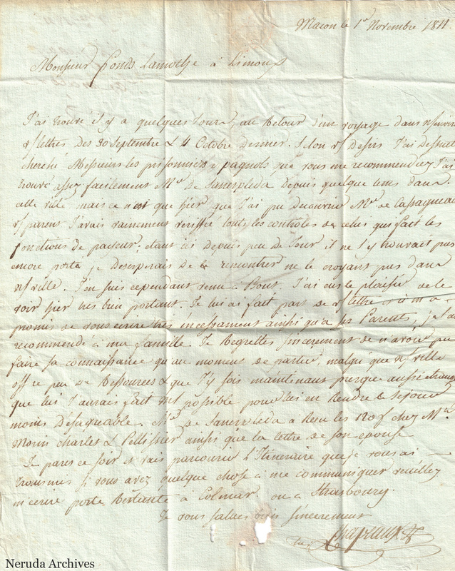 NRA-L-000063 image 2 showing a French letter dated 1 November 1811 with its signed closing.