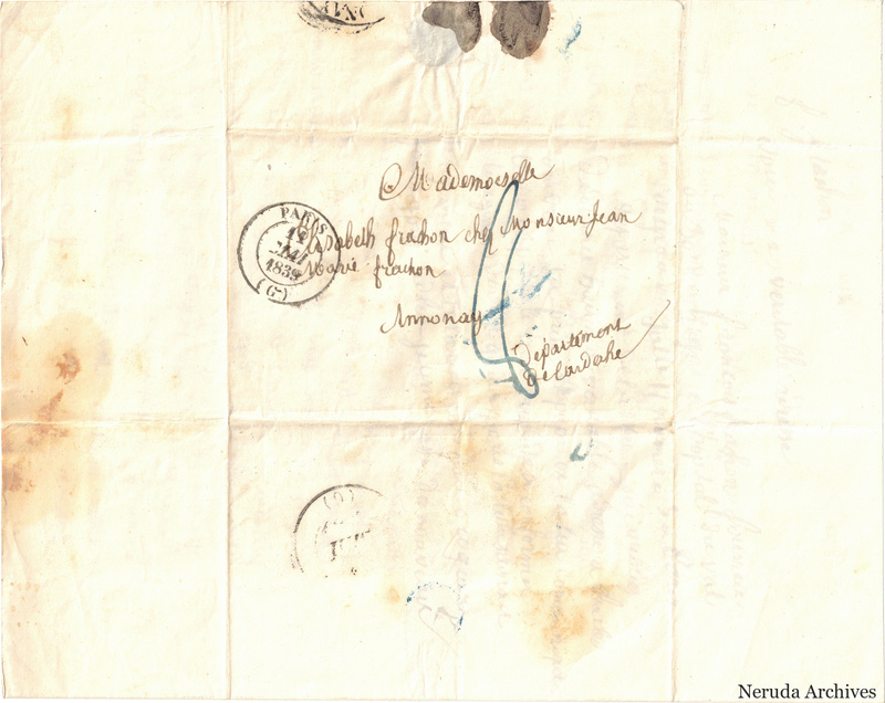 NRA-L-000475 image 1 showing a folded address panel to Joseph Frachon in Annonay with circular postal marks, manuscript routing, folds and seal remnants.