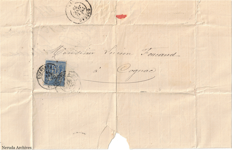 NRA-L-000445 image 1 showing the folded manuscript address panel on cream paper, with the written delivery address, postal markings and closure evidence.