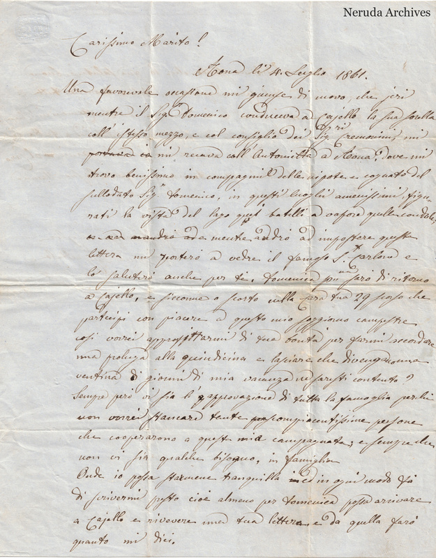 NRA-L-000633 image 2 showing the first page of a handwritten Italian family letter, with manuscript dateline, dense text, folds and complete surviving paper edges.