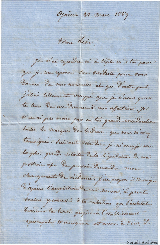 NRA-L-000051 image 2 showing the opening page of the French letter, dated 24 March 1857 at Ajaccio.