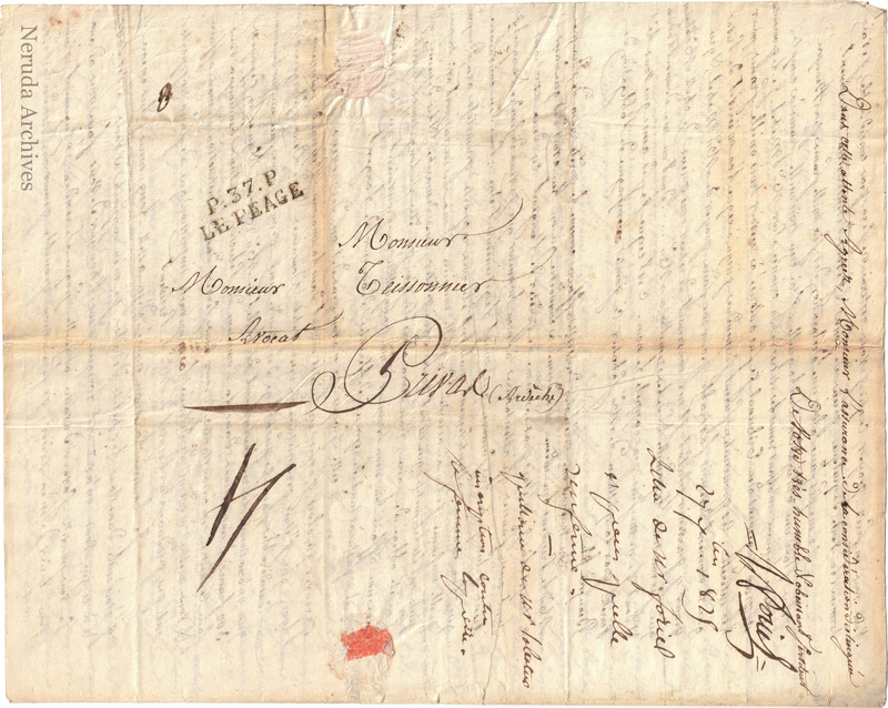 NRA-L-000021 image 1 showing the address panel for Poncet's legal letter to Monsieur Boissonnet, lawyer, in Privas.