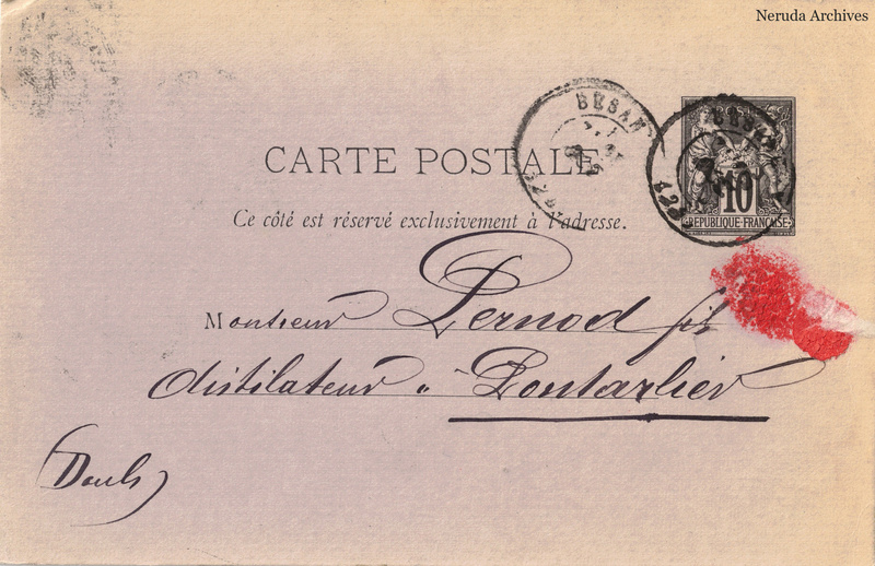 NRA-L-000321 image 1 showing the complete address side of the postcard, with the recipient address, postage, postmarks and contemporary business or filing marks.