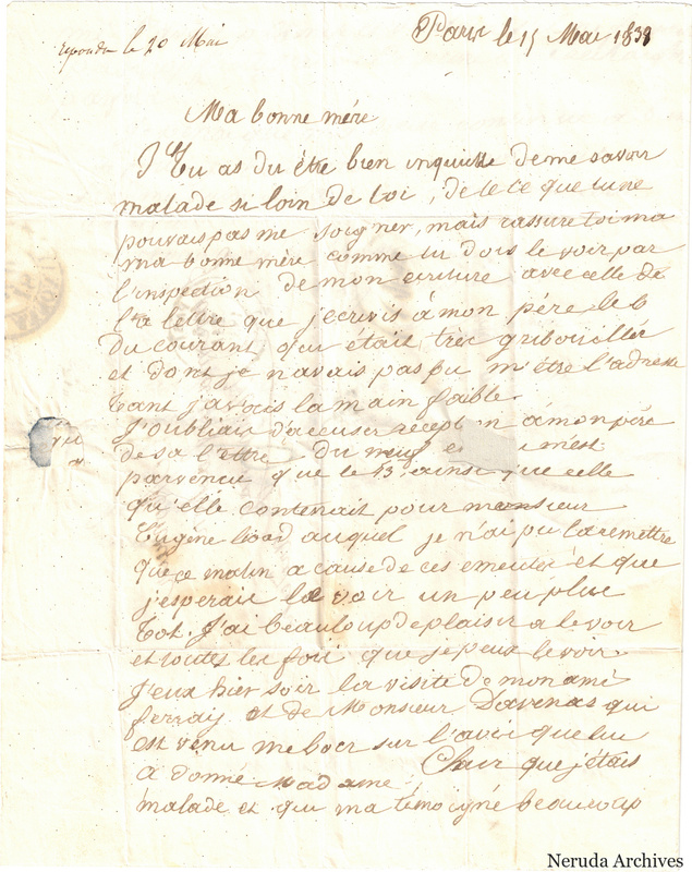 NRA-L-000607 image 2 showing a handwritten French letter page with manuscript dateline and text, visible fold lines and complete physical paper edges.