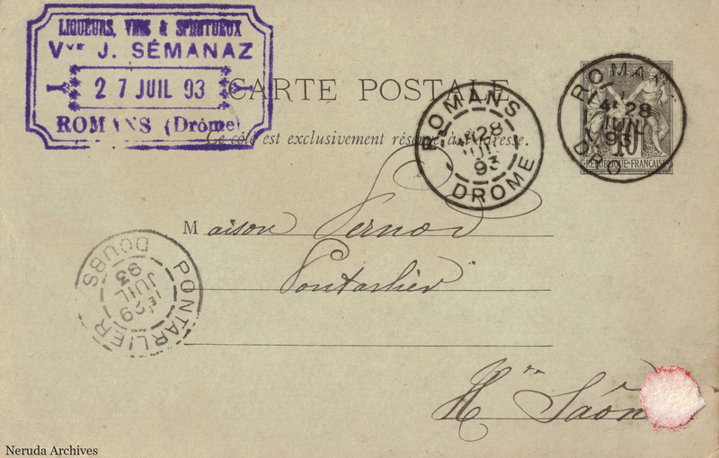 NRA-L-000383 image 1 showing the complete address side of the postcard, with the recipient address, postage, postmarks and contemporary business or filing marks.