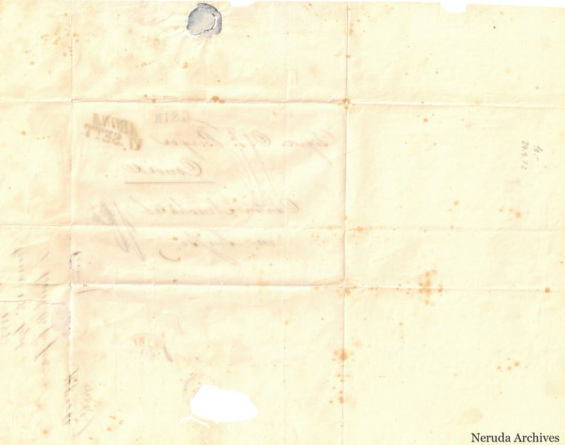 NRA-L-000126 image 2 showing the very faint reverse letter side with traces of handwriting and postal impressions, folds, seal evidence and a lower paper loss.