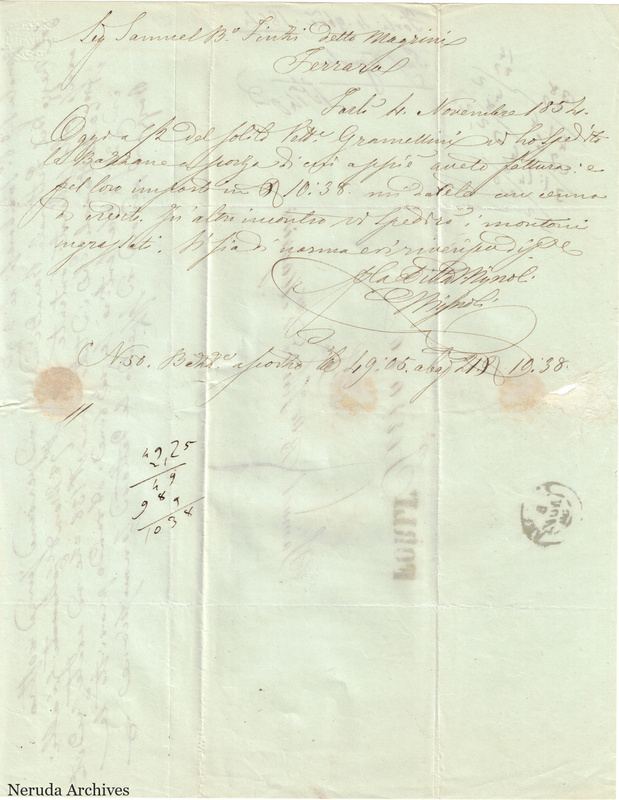 NRA-L-000734 image 2 showing opened manuscript letter showing its dateline, message and signature. An account and handwritten calculation are also visible.