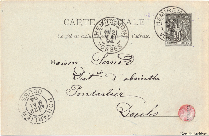 NRA-L-000269 image 1 showing the address side of a postcard sent by Veuve Lièvre & Cie to Pernod Fils, with contemporary postal and business marks.