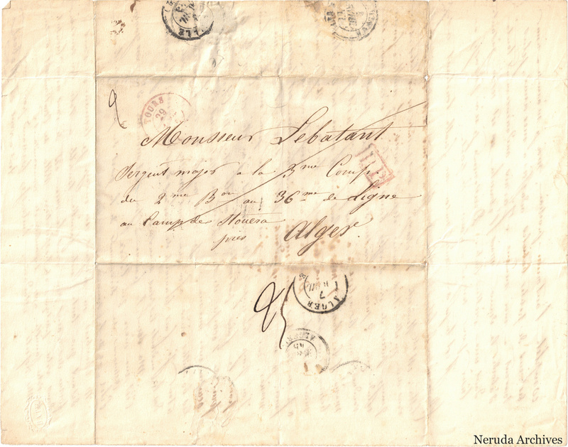 NRA-L-000052 image 1 showing an address panel to a soldier of the 36th Regiment near Algiers, with postal marks.