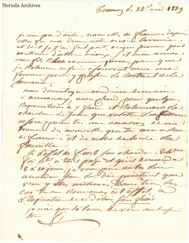 NRA-L-000585 image 2 showing a handwritten French letter continuation with closing, signature, postal evidence or later notes, folds and paper edges.