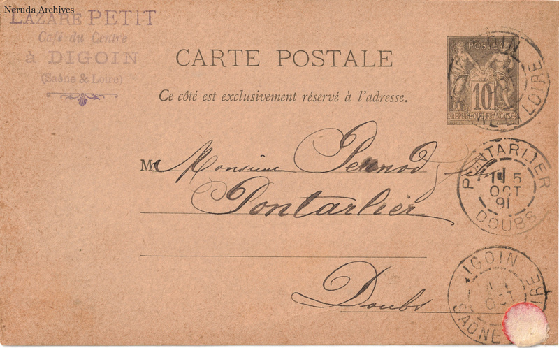 NRA-L-000344 image 1 showing the address side of a postcard sent by Lazare Petit to Pernod Fils, with contemporary postal and business marks.