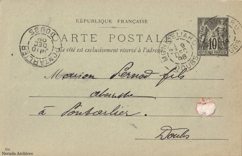 NRA-L-000374 image 1 showing the complete address side of the postcard, with the recipient address, postage, postmarks and contemporary business or filing marks.