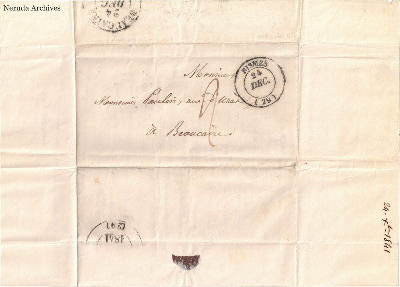 NRA-L-000678 image 1 showing an address to Beaucaire with circular postal marks and a wax-seal trace.