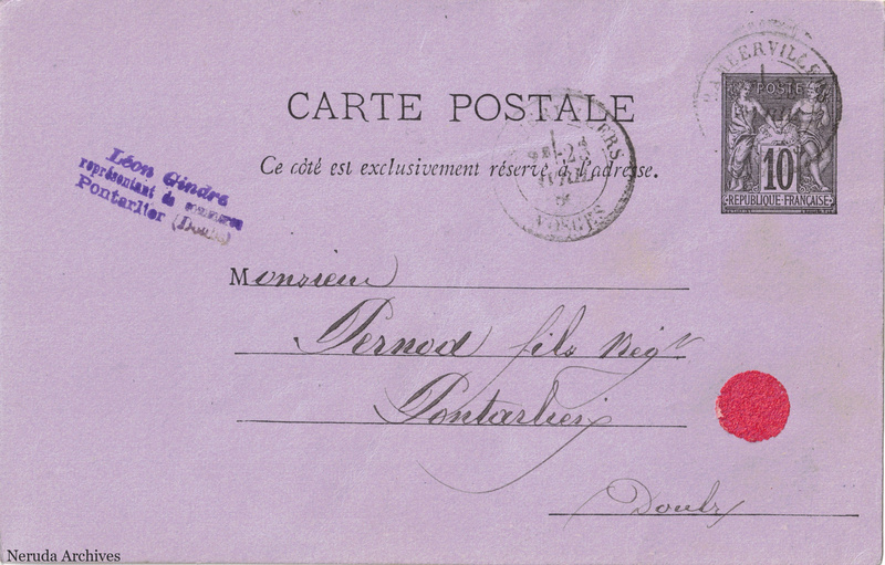 NRA-L-000360 image 1 showing the complete address side of the postcard, with the recipient address, postage, postmarks and contemporary business or filing marks.