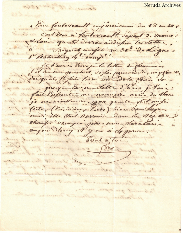 NRA-L-000598 image 3 showing a handwritten French letter continuation with closing, retained marginal or later annotations, visible folds and complete physical paper edges.