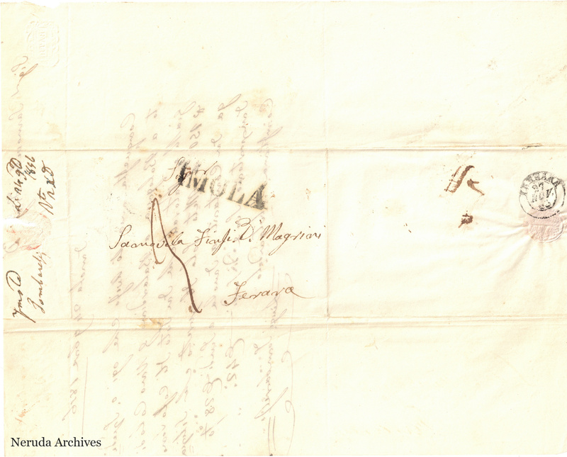 NRA-L-000690 image 1 showing the delivery address, postal evidence and docket of Luigi Lombardi's letter dated 24 November 1856.