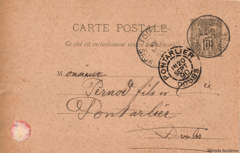 NRA-L-000233 image 1 showing the address side of a postcard sent by Mathey-Pernaud to Pernod Fils & Cie, with contemporary postal and business marks.