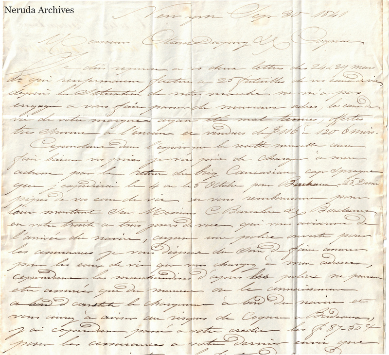 NRA-L-000426 image 2 showing the upper capture of the split French commercial letter page, including the opening and upper lines.