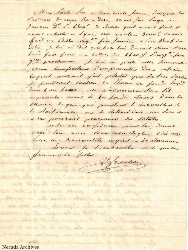 NRA-L-000507 image 3 showing a handwritten French letter continuation with closing, signature, later notes, folds and paper edges.