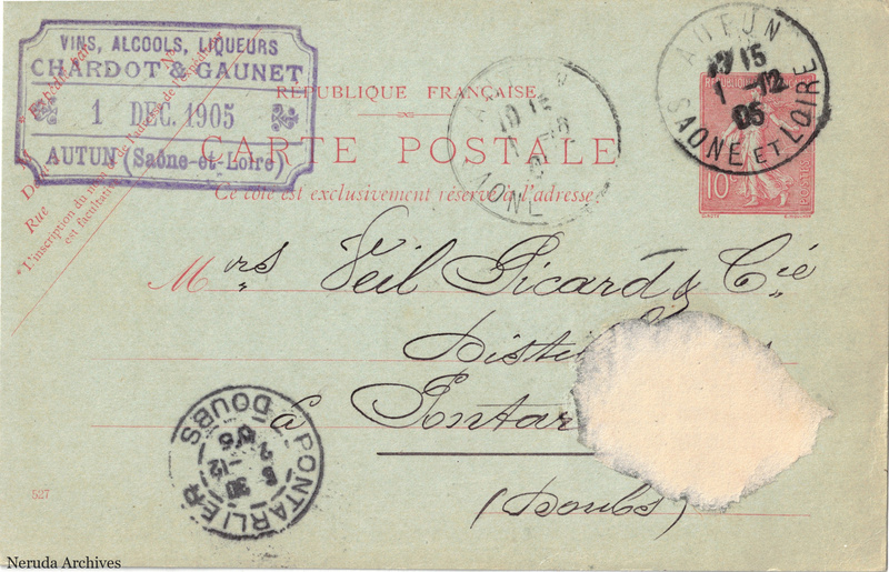 NRA-L-000209 image 1 showing the address side of a postcard sent by Chardot & Gaunet to Veil-Picard & Cie, with contemporary postal and business marks.
