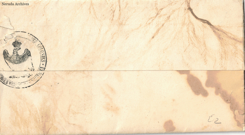 NRA-L-000080 image 5 showing the folded reverse of the wrapper with a circular institutional mark, stains, and a small manuscript number.
